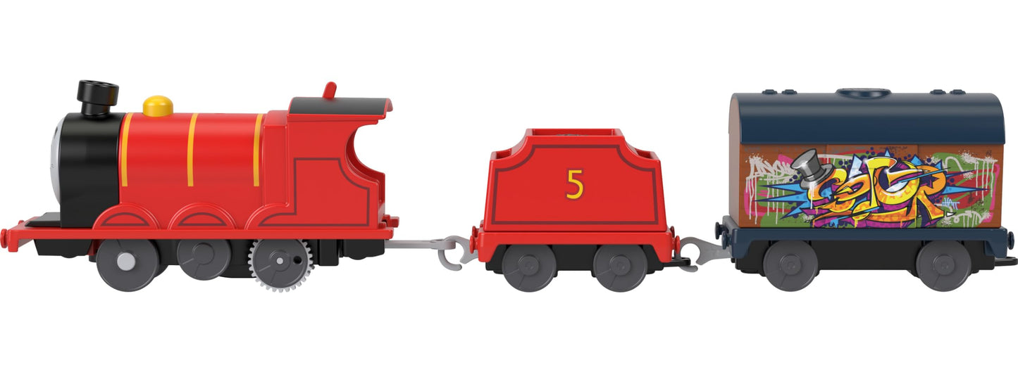 Thomas & Friends Motorized Toy Train Graffiti James Battery-Powered Engine With Tender & Cargo Car For Pretend Play Preschool Kids Ages 3+ Years