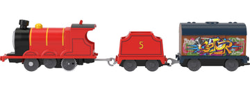 Thomas & Friends Motorized Toy Train Graffiti James Battery-Powered Engine With Tender & Cargo Car For Pretend Play Preschool Kids Ages 3+ Years