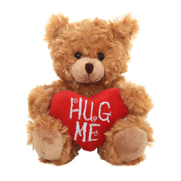 Plushland Stuffed Mocha Heart Bear - Plush Bear Toy For Kids & Adults - Embroidered Heart Pillow - Brown- 9 Inches (Hug Me 9'')