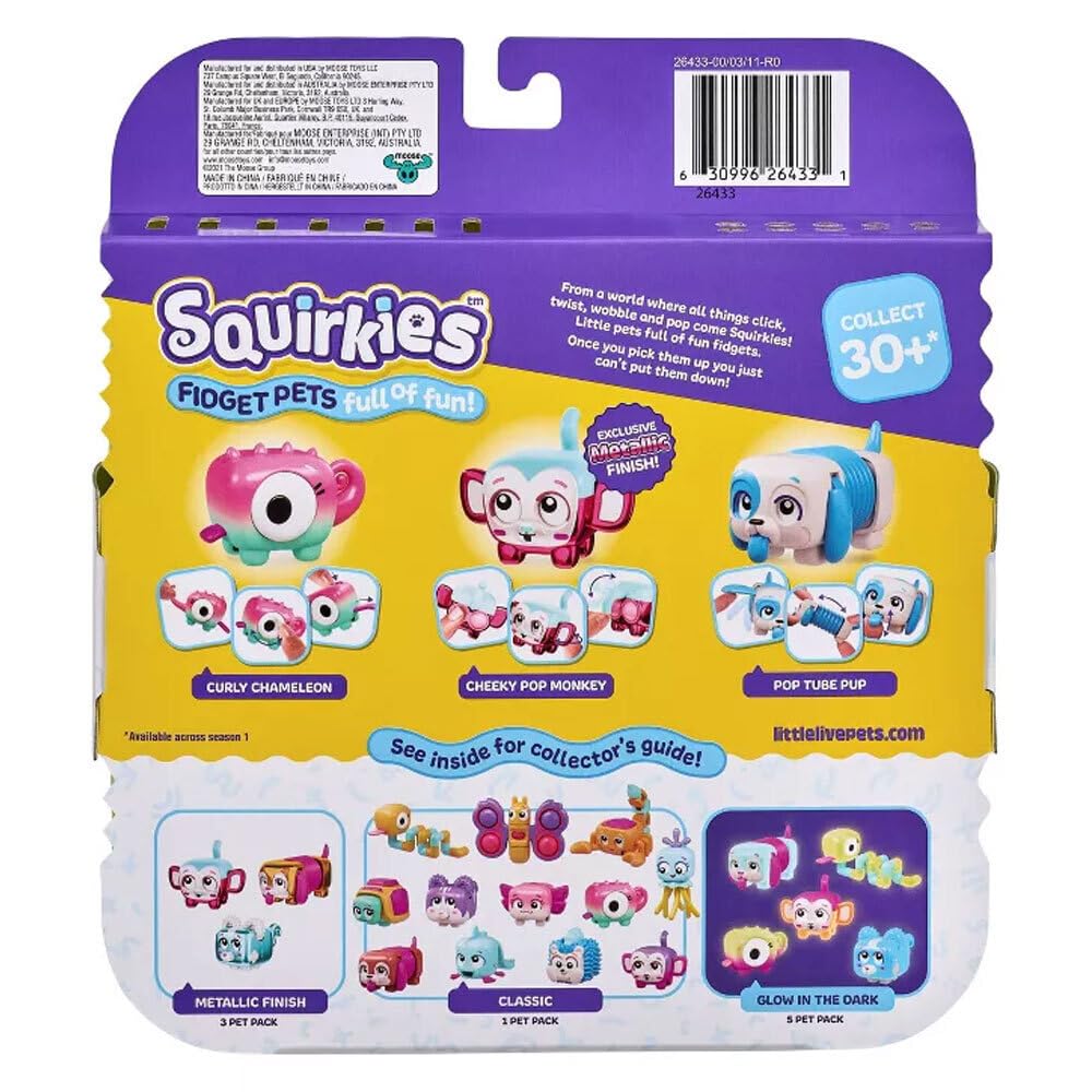 Little Live Pets - Squirkies: 3 Pack: Metallic Cheeky Pop Monkey | Interactive Fidget Toys, Feature, Click, Flick, Tangle, 30+ To Collect, Multiple Fidget Points, For Kids Ages 5+.