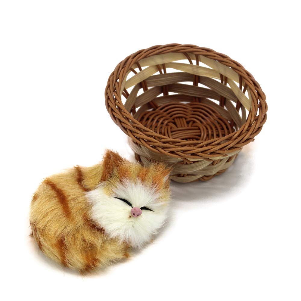 Coolayoung 2Pcs Sleeping Cat In Basket Doll Toy, Mini Kitten In Woven Basket With Meows Sounds Decor For Office Desk Hand Toy Gift For Kids Boys Girls