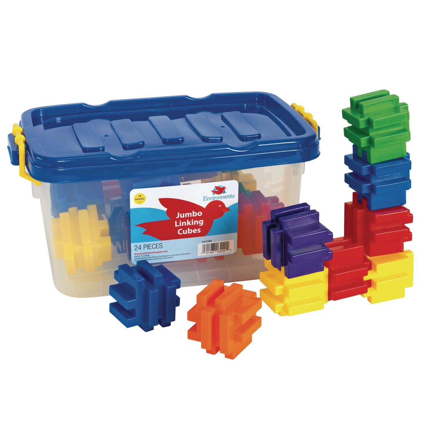 Environments 2 Inch Jumbo Linking Cubes, 24 Pieces, Building Bricks, Blocks, Construction Toy, Manipulatives, Early Stem, Ages 18 Months And Up