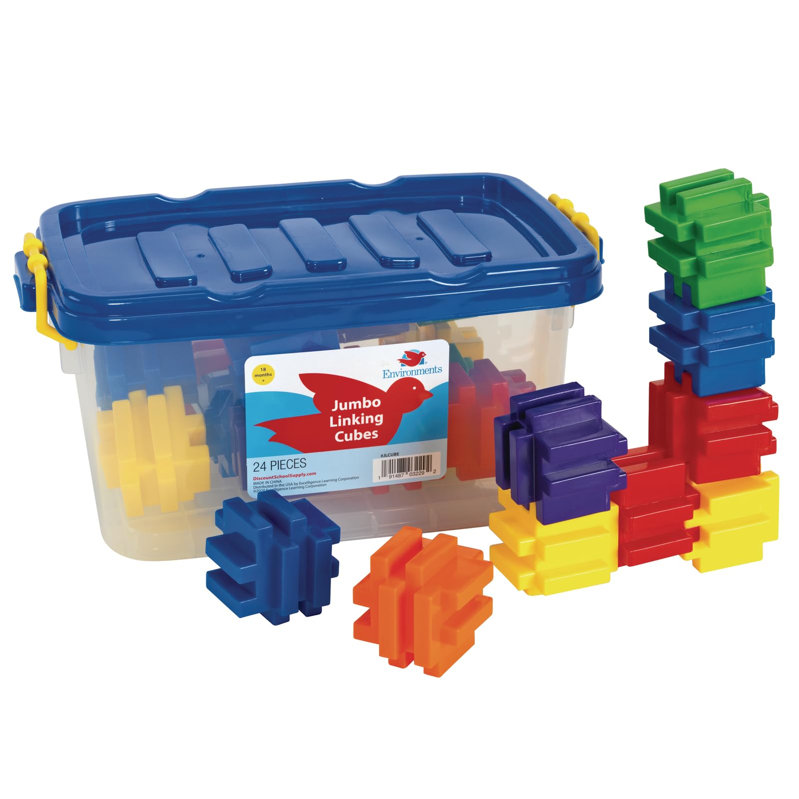 Environments 2 Inch Jumbo Linking Cubes, 24 Pieces, Building Bricks, Blocks, Construction Toy, Manipulatives, Early Stem, Ages 18 Months And Up