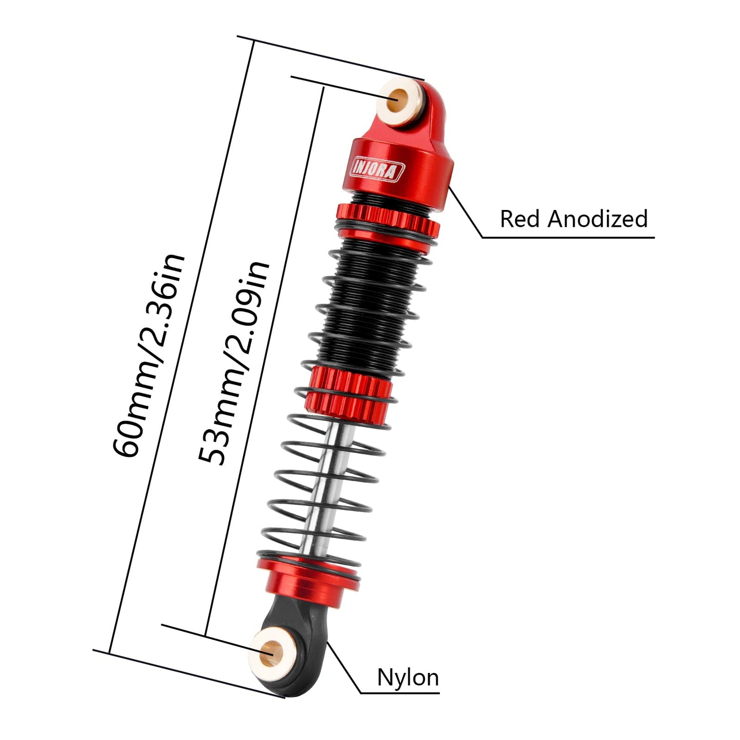 INJORA Threaded Shock Absorber Oil Damper 53MM for Redcat Ascent18 1/18 RC Crawler Upgrade(Red)