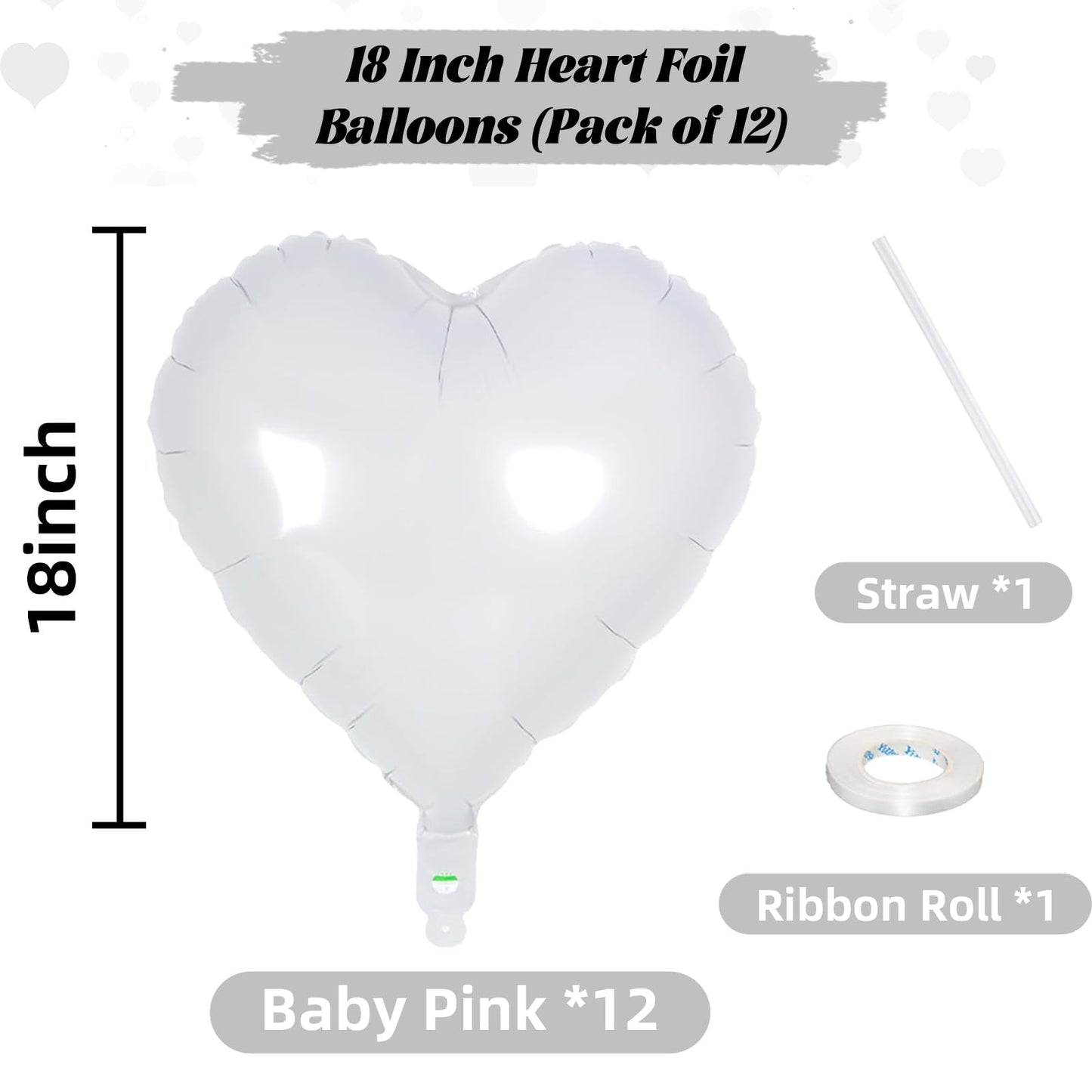 White Heart Foil Balloons, 18 Inch White Heart Shape Foil Balloons, 12Pcs Large White Helium Heart Balloons Party Decorations Fo