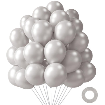 Lovestown 110Pcs Silver Latex Balloons，12Inch Helium Round Balloons Party Balloons Arch With Ribbon For Engagement Birthday Baby Shower Wedding Party Backdrop Decorations