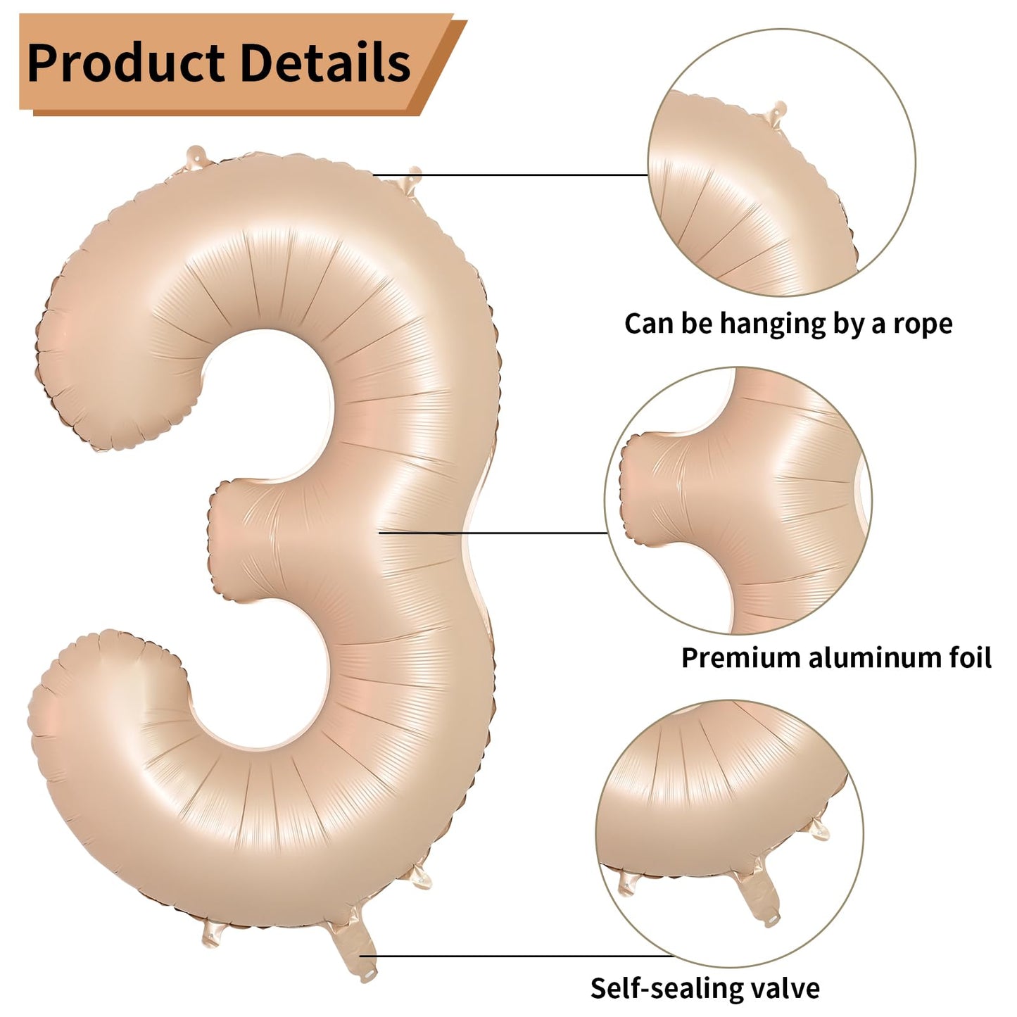 Biapian 40 Inch Light Brown Number 13 Balloons, 8Pcs Large Foil Number 1 & 3 Balloons With 18'' Caramel Heart Shape Balloon For
