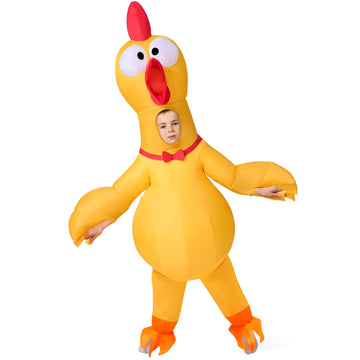 Spooktacular Creations Kids Halloween Inflatable Costumes, Scream Rubber Chicken Blow Up Costumes, Yellow Full Body Inflatable Suit With Squeakers For Halloween Costume Cosplay Themed Parties