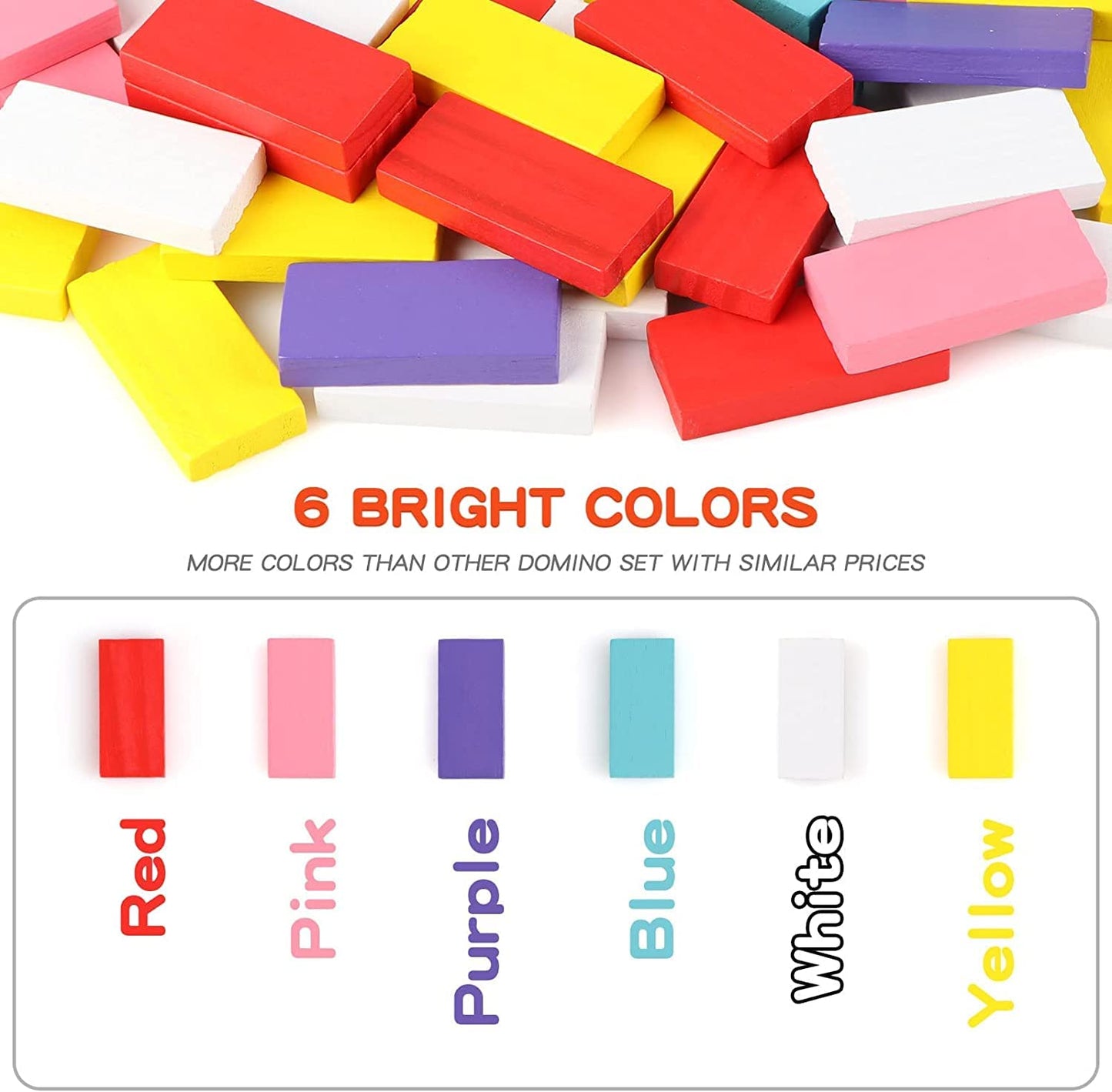 Wondertoys 600 PCS Wooden Dominoes Set - Multicolored Building Blocks for Kids with 11 Add-ons & Storage Bag - Educational Toy for Parties
