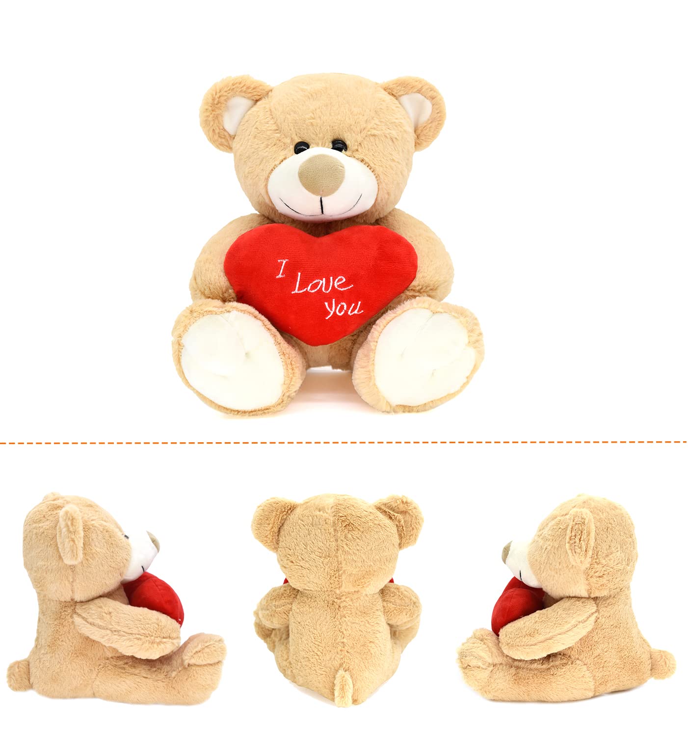 I Love You! 10'' Teddy Bear With Red Heart, Soft Plush Bear Doll Stuffed Animal Toys Valentines Day Decor Gifts For Her/Girlfrie