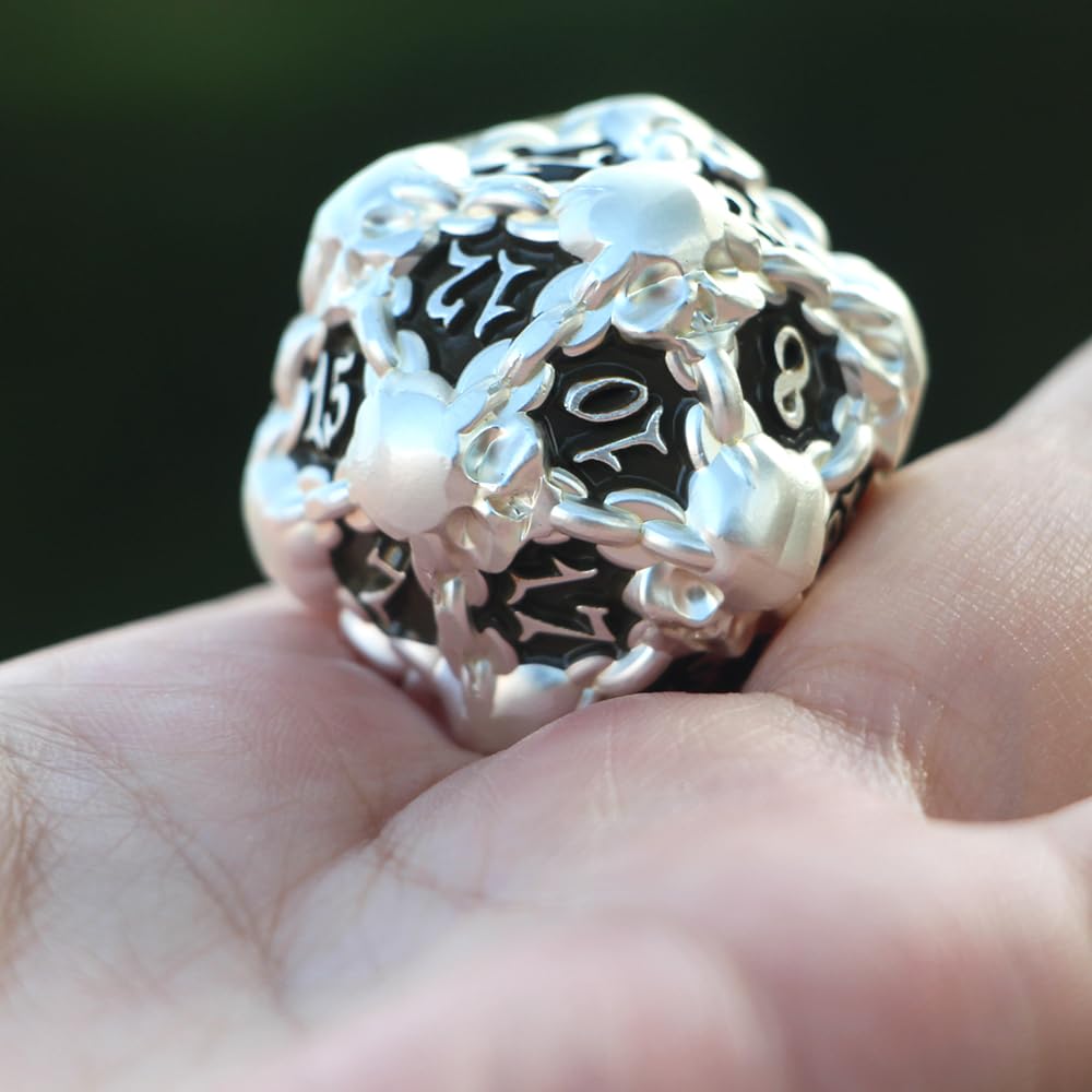 Dndwow Big Metal Skull D20 Dice Silver Black Skull Dice Bksh