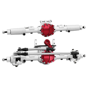 HYBDX RC CNC Aluminum Anodized Front and Rear Door Axle Kit Upgrade for 1/10 RC Crawler Car SCX10 II 90046 90047 (Silver)