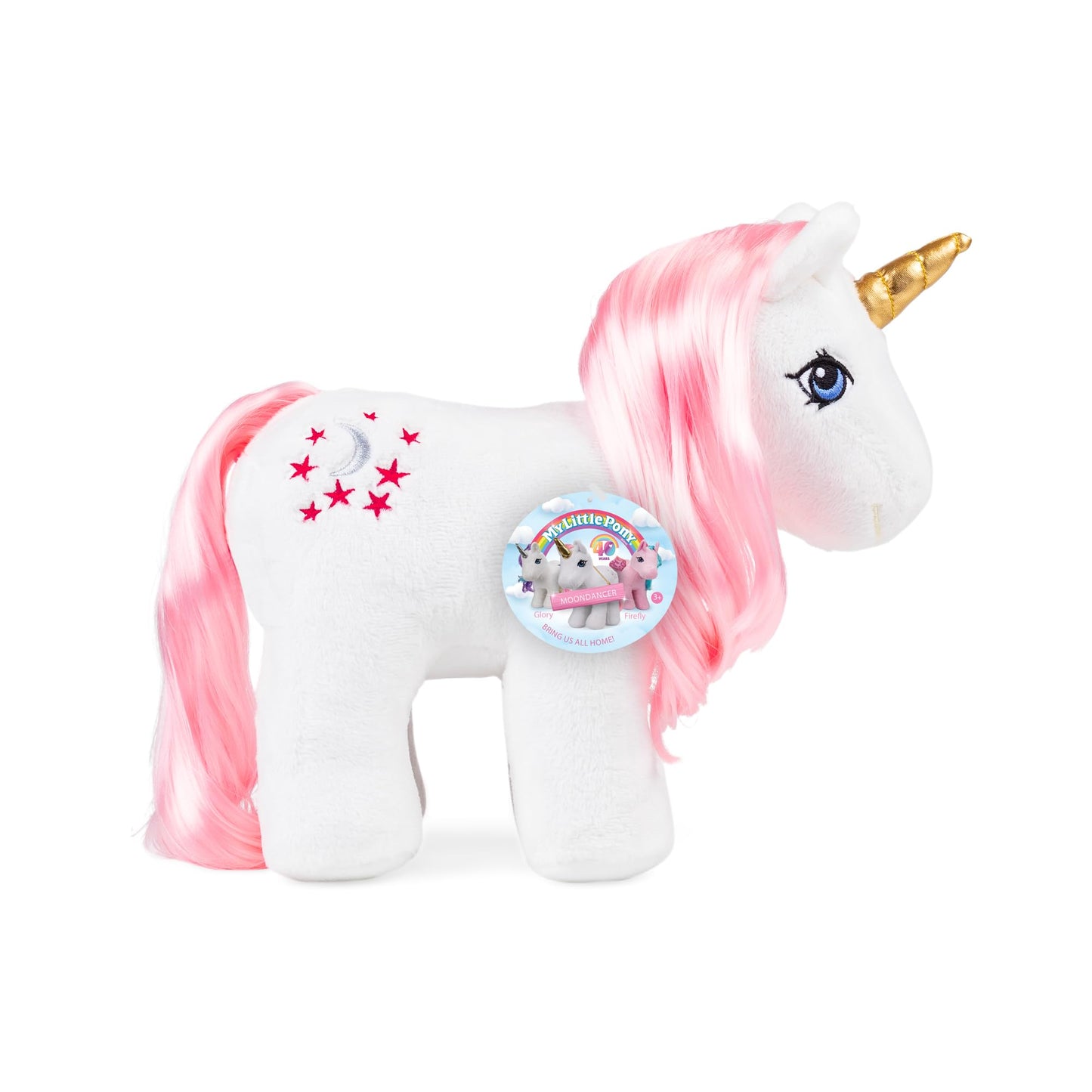 Basic Fun My Little Pony Unicorn & Pegasus Plush - Moondancer, White & Pink, Retro Stuffed Toy for Kids, Ages 3+