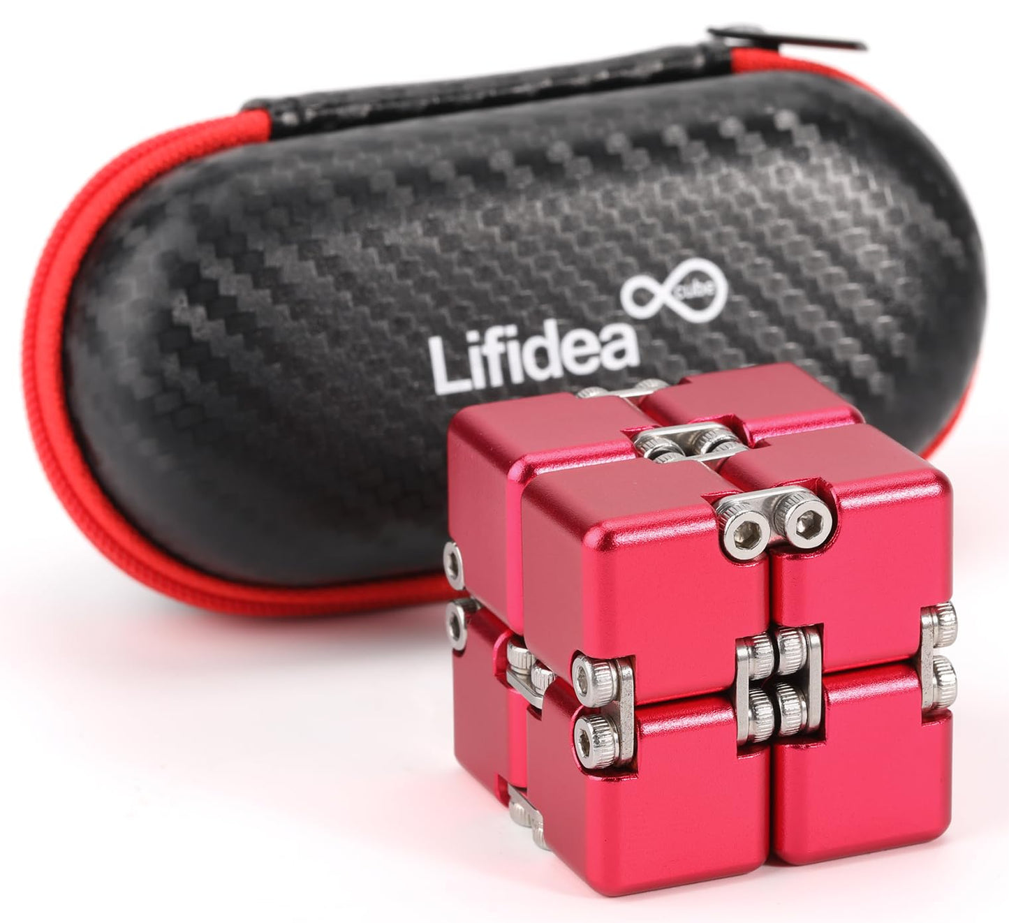 Lifidea Aluminum Alloy Metal Infinity Cube Fidget Cube (6 Colors) Handheld Fidget Toy Desk Toy With Cool Case Infinity Magic Cube Relieve Stress Anxiety Adhd Ocd For Kids And Adults (Red)