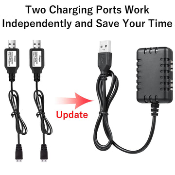 Tosiicop 7.4V Lipo Battery Charger - RC Car Balance Chargers USB Cable 2-in-1 with XH-3P Plug 1A for 2S Batteries RC Cars Drone