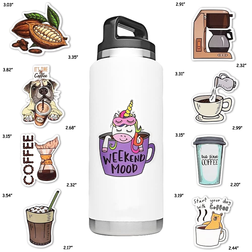 Coffee Stickers For Laptop Coffee Stickers For Water Bottles Waterproof Funny Coffee Stickers Pack (50 Pcs)