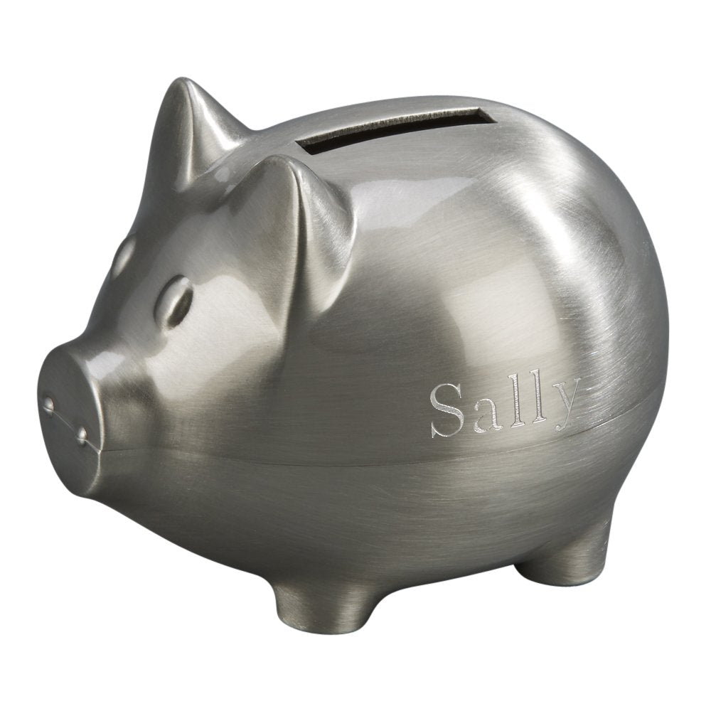 Creative Gifts International Small Pewter Pig Piggy Bank for Kids  Newborn Gift  Silver  Brushed Non-Tarnish Nickel Plated Finish  3 x 3.75  Gift Box Included