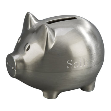 Creative Gifts International Small Pewter Pig Piggy Bank for Kids  Newborn Gift  Silver  Brushed Non-Tarnish Nickel Plated Finish  3 x 3.75  Gift Box Included