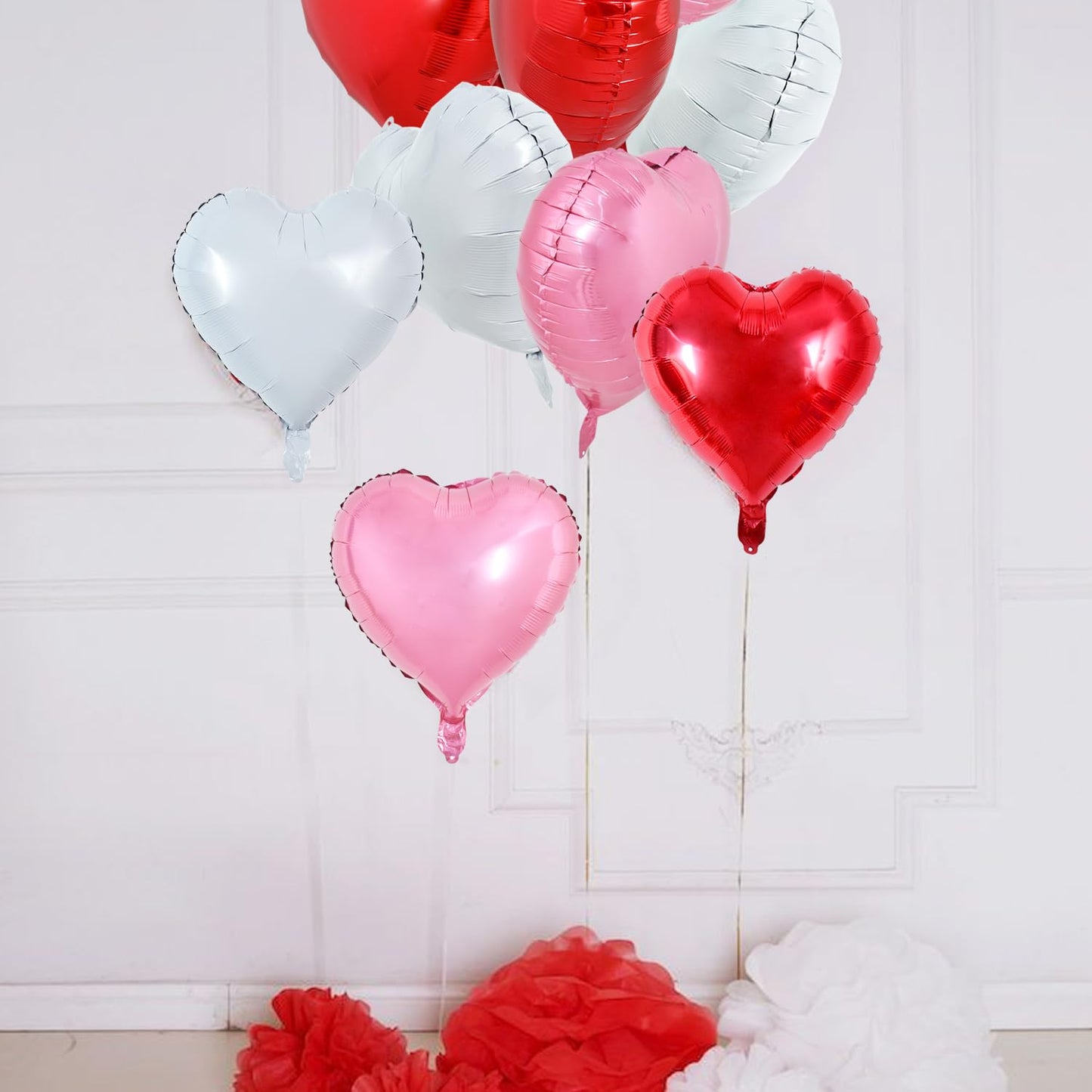 TONIFUL 30Pcs 18 Inch Heart Balloons Red White Pink Valentines Day Heart Shape Foil Mylar Balloons Decoration for Romantic Valen