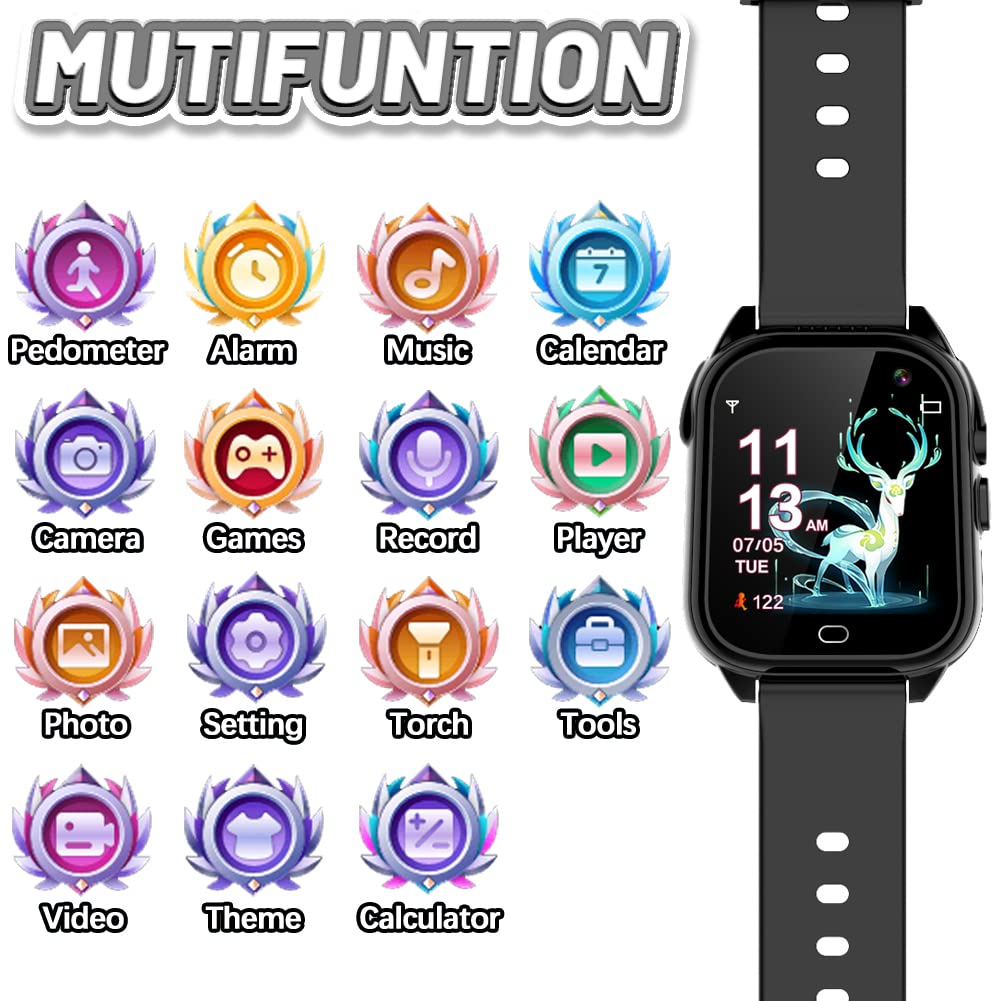 Ovv Kids Waterproof Smart Watch Boys Girls Age 3-12 With 26 Game 1.44'' Hd Touch Screen Music Player Camera Video Recorder 12/24