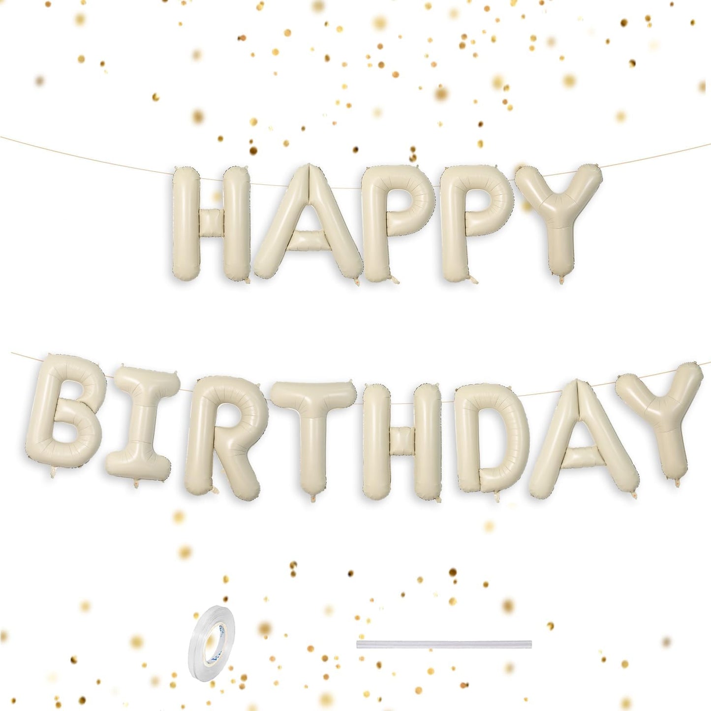 Cream Happy Birthday Balloons Banner, 16 Inch Mylar Foil Letters Birthday Sign Banner, Cream Reusable Birthday Balloons For Wome
