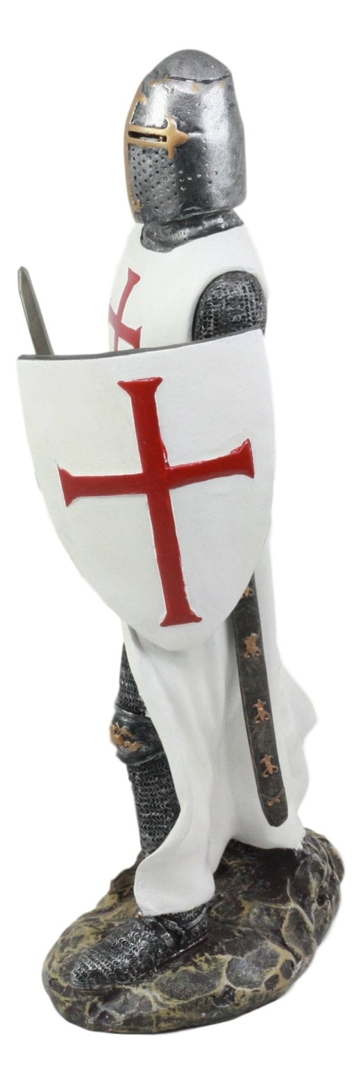 Ebros White Cloak Caped Medieval Crusader decorative replica bladesman Knight Figurine 11.5 H Medieval Royal Suit of protective covering Knight of The Cross Resin Collectible
