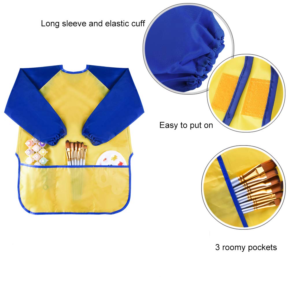 Kuuqa 6 Pcs Waterproof Art Smock Kids Art Painting Aprons Long Sleeve With 3 Roomy Pockets And 10 Pcs Painting Brushes, Age 2-6 Years