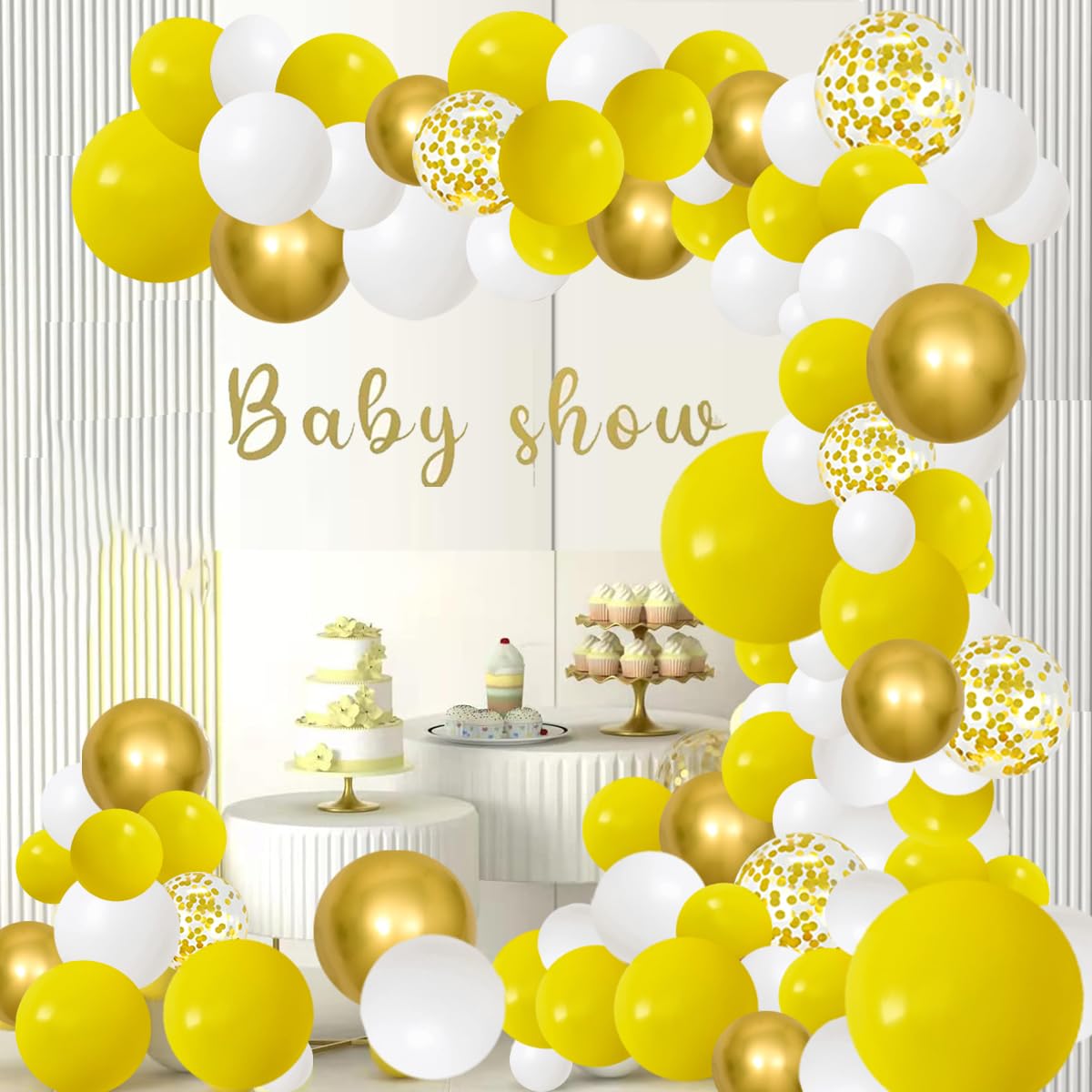 Yellow White Gold Balloon Garland Kit, 122Pcs White And Yellow Balloons Metallic Gold Confetti Balloons For Spring Theme Lemon G