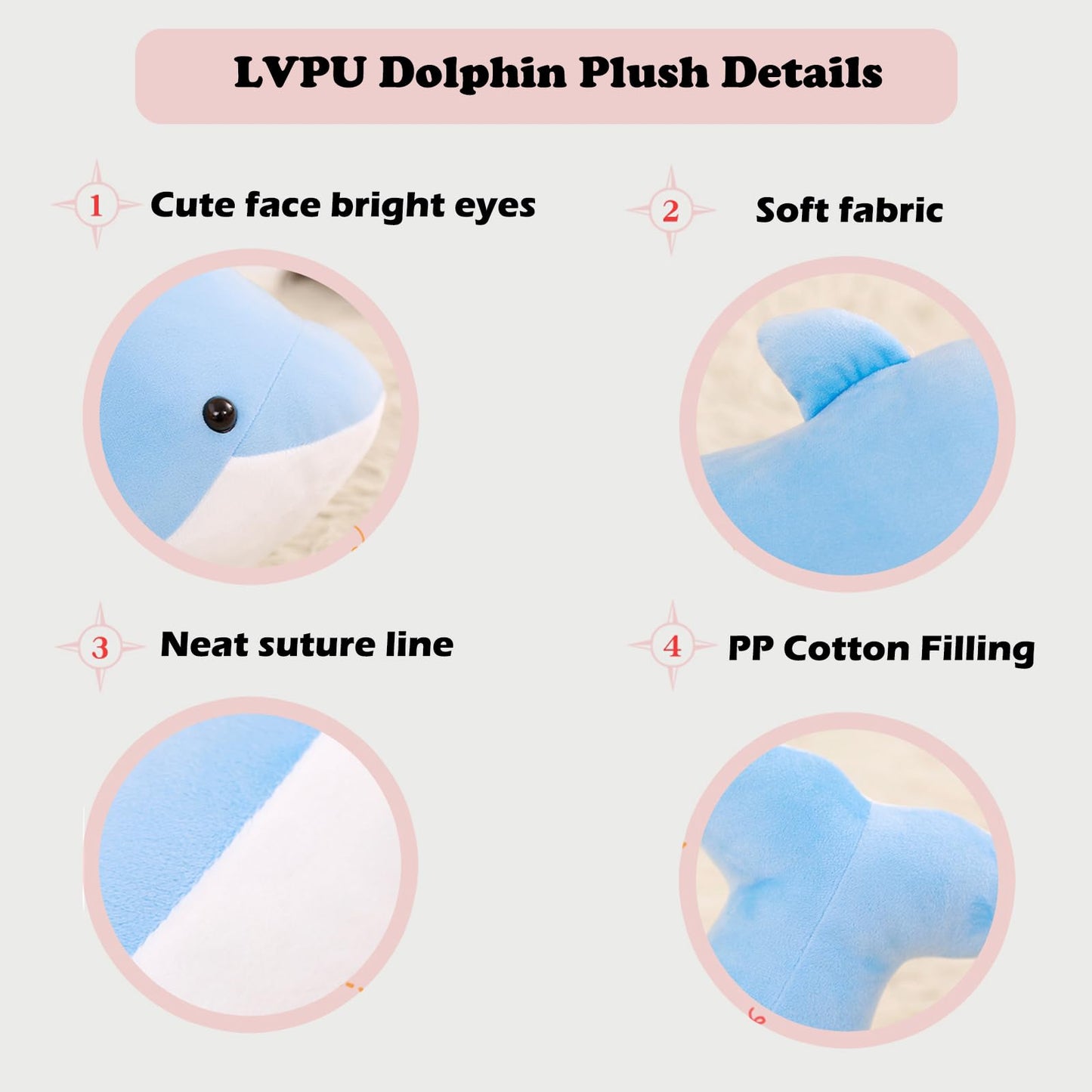 Lvpu 2Pieces Dolphin Stuffed Animals Plush Pillows Soft Sea Animal Plush Toys Dolls Stuffed Animal Plushies Gifts For Kids (Pink