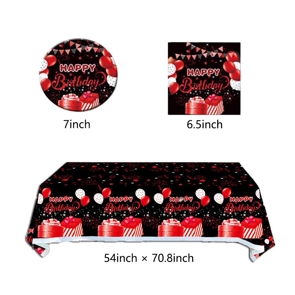 41Pcs Black And Red Party Supplies,Include 20 Plates, 20 Napkin And 1Pcs Tablecloth,Used For Black And Red Birthday Party Decora