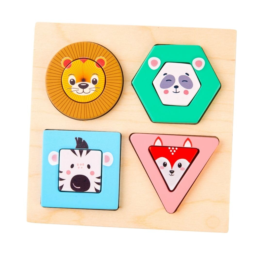 Cots And Cuddles Little Roars Wooden Animal Shape Sorting & Stacking Puzzle Toy For Toddlers | MontessoriInspired Early Learnin