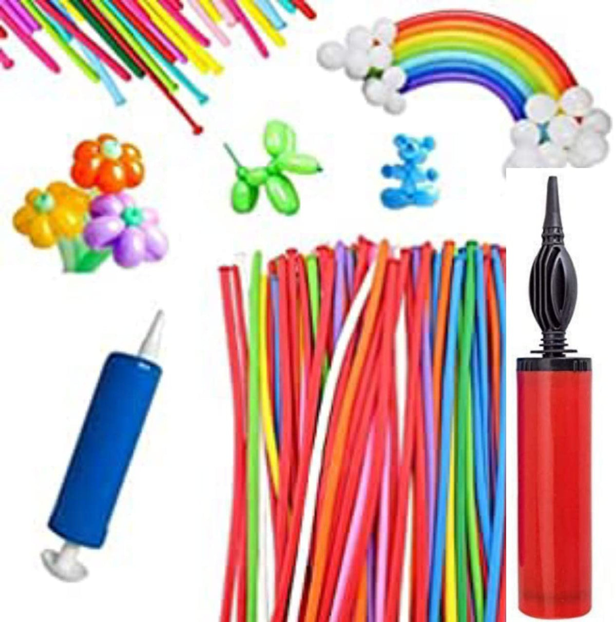 fullfills New Long Twisting Balloons 100 pcs Latex Modelling Rubber Balloons in Multicolur with 2 Free Air Pump (1 Big + 1 Small