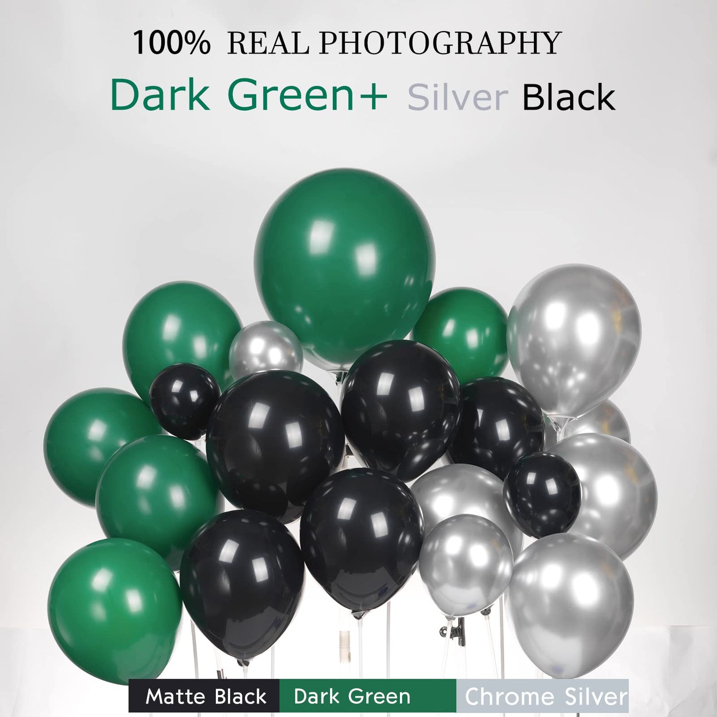 Black And Green Silver Balloon Balloon Garland Kit 130Pcs Forest Green Chrome Silver Large Starburst Foil Hunter Green Balloons