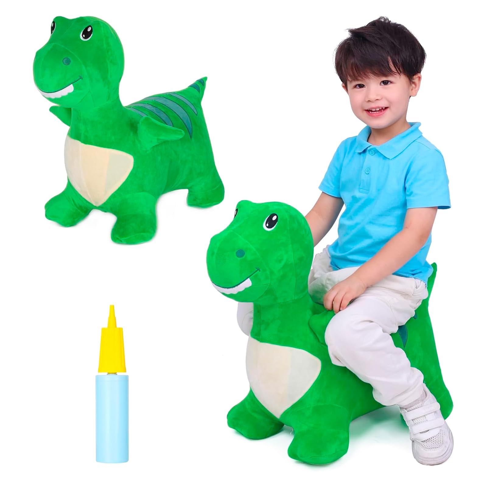 INPANY Bouncy Dinosaur Hopper Toys for 2 Year Old Boy  Toddler Plush Bouncing Animals  Kids Inflatable Hopping Horse  Ride on Rubber Bouncer  Indoor Outdoor Cool Birthday Gifts for 3 4 Yr Girl