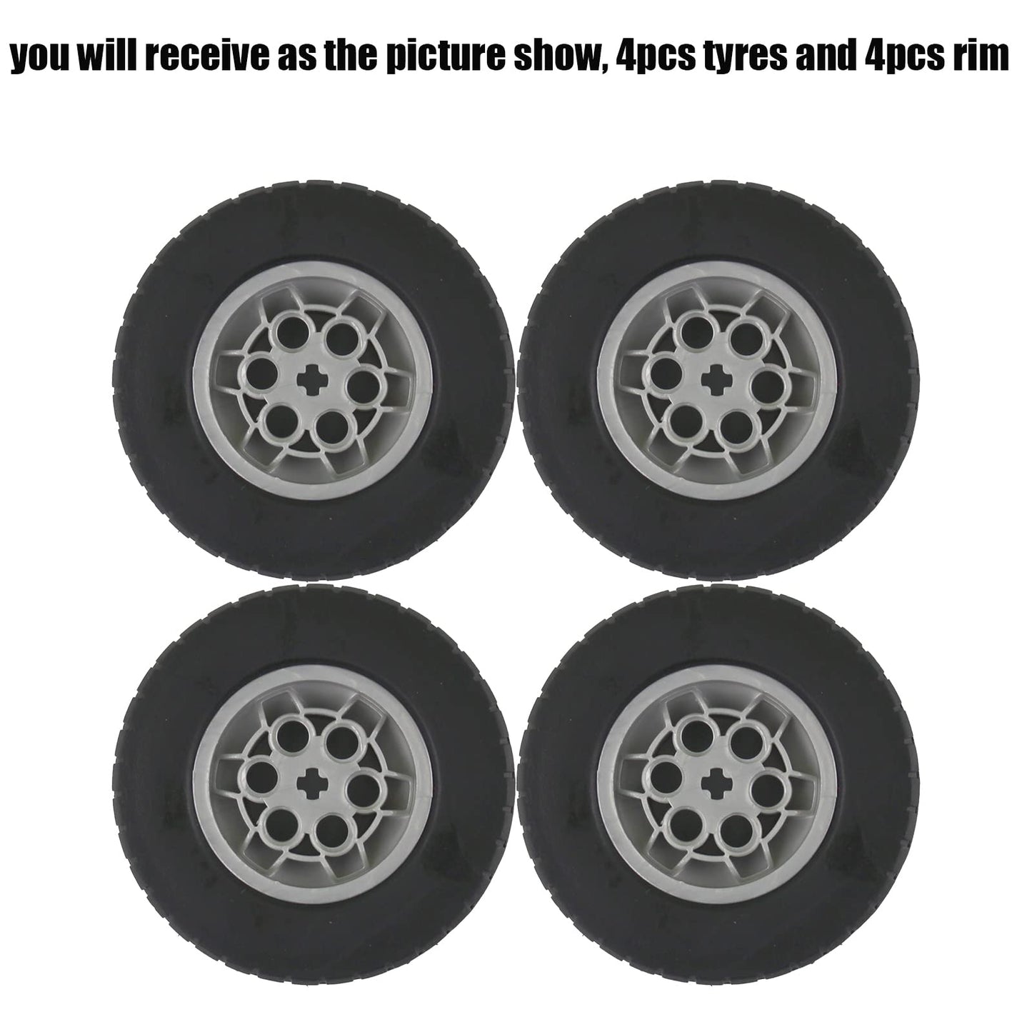 Building Blocks Technic Parts 4 Pcs Tyre Dia. 62X20 & Rim Dia. 43.2 X 18 Compatible With Lego For Kids Boys Toy