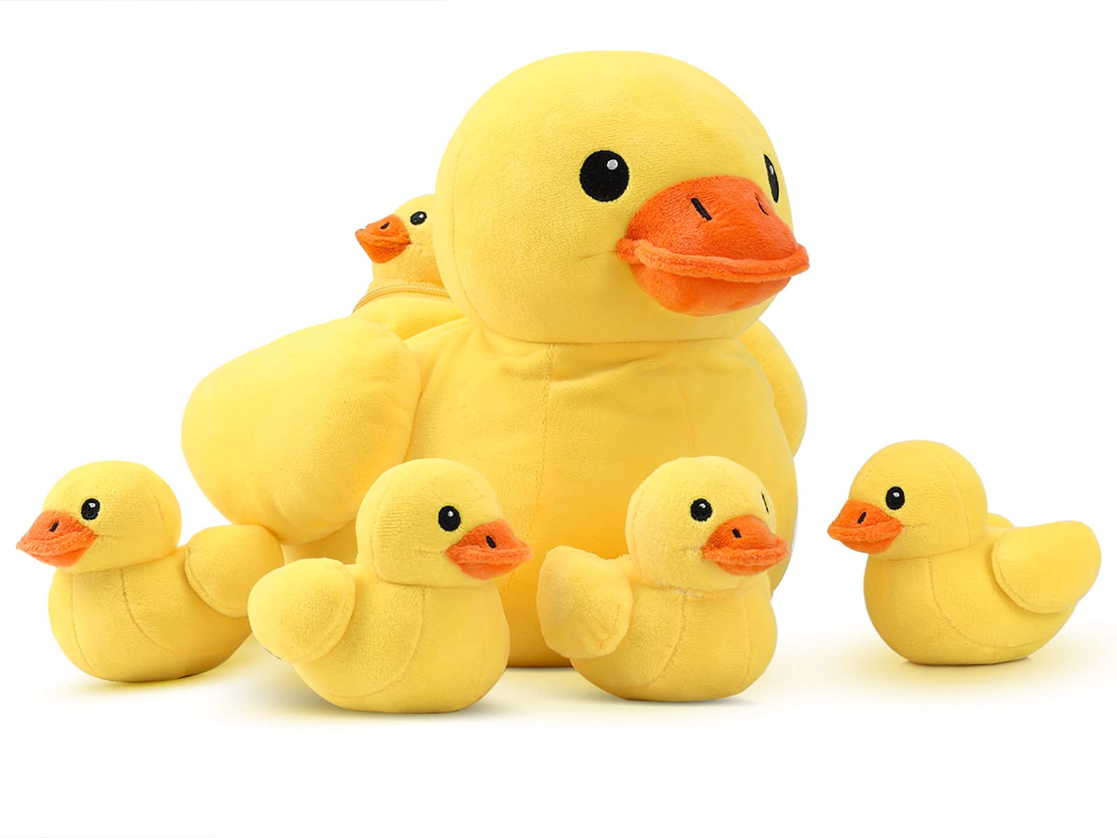Pegmapri 14 Yellow Duck Stuffed Animal with Babies  Ducky Plush Playset with Zipper Pocket  5pcs Ducklings Toys Plushie Birthday Gift for Kids Boy Girl