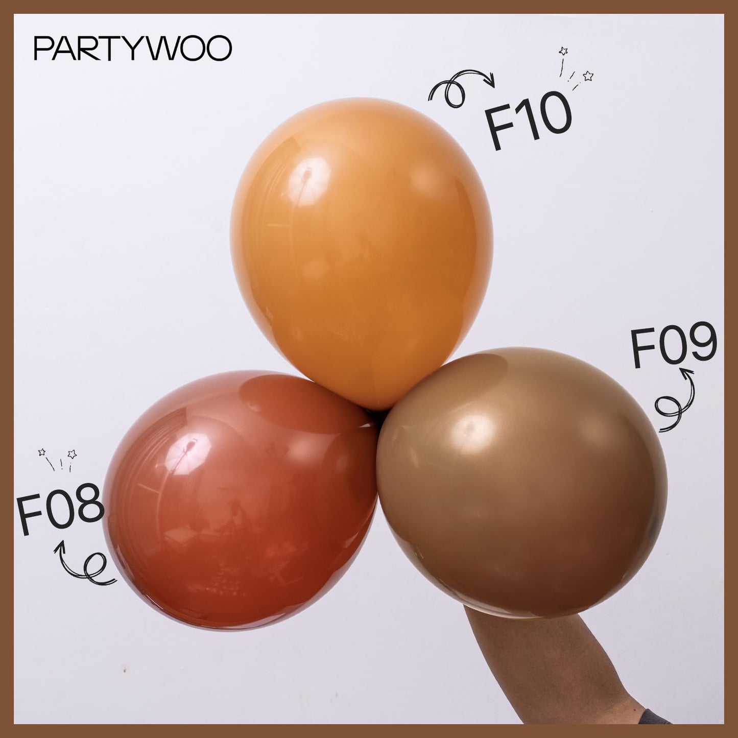 PartyWoo Brown Balloons Pack - 100 pcs in 5"-18" Sizes, Matte Rubber, Perfect for Party Decorations, Model 4711100078573