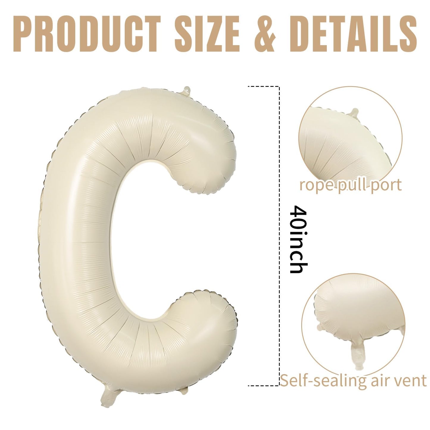 Wpensky Cream 40 Inch C Letter Balloons - Large Foil Helium Alphabet Balloons for Birthday Party and Wedding Decorations