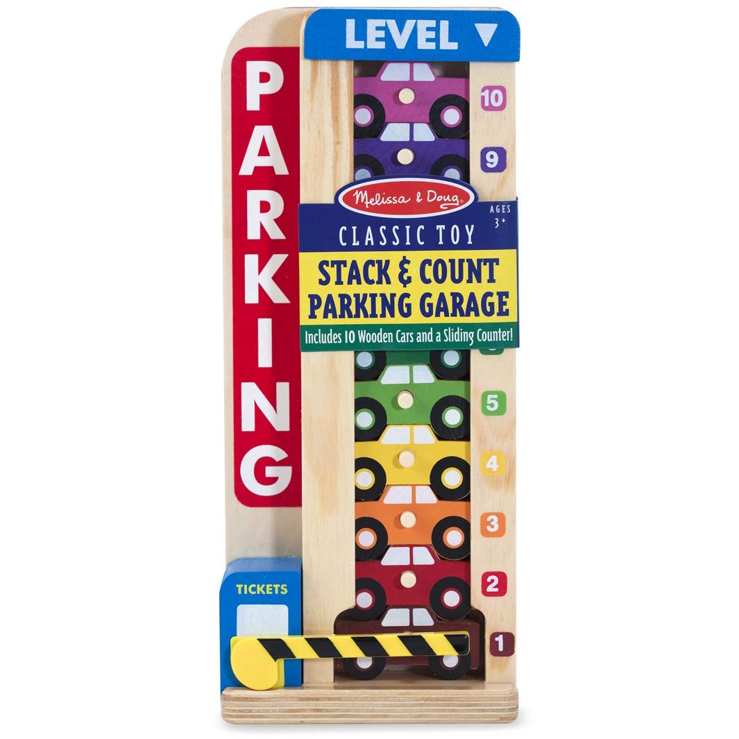 Melissa & Doug Wooden Stack & Count Parking Garage Classic Toy + Free Scratch Art Mini-Pad Bundle [51828]