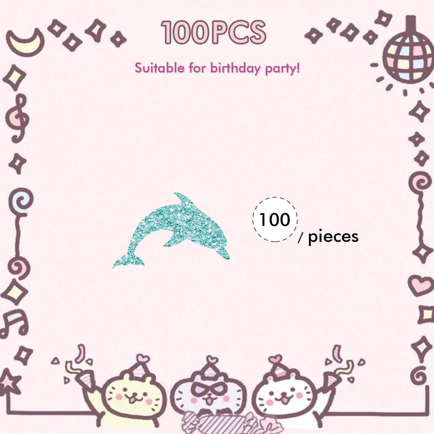 Set of 100 Dolphin Confetti, Sky Blue Glitter Ocean World Sea Animal Paper Scatter, Circus Table Confetti, Dolphin Smash Cake De