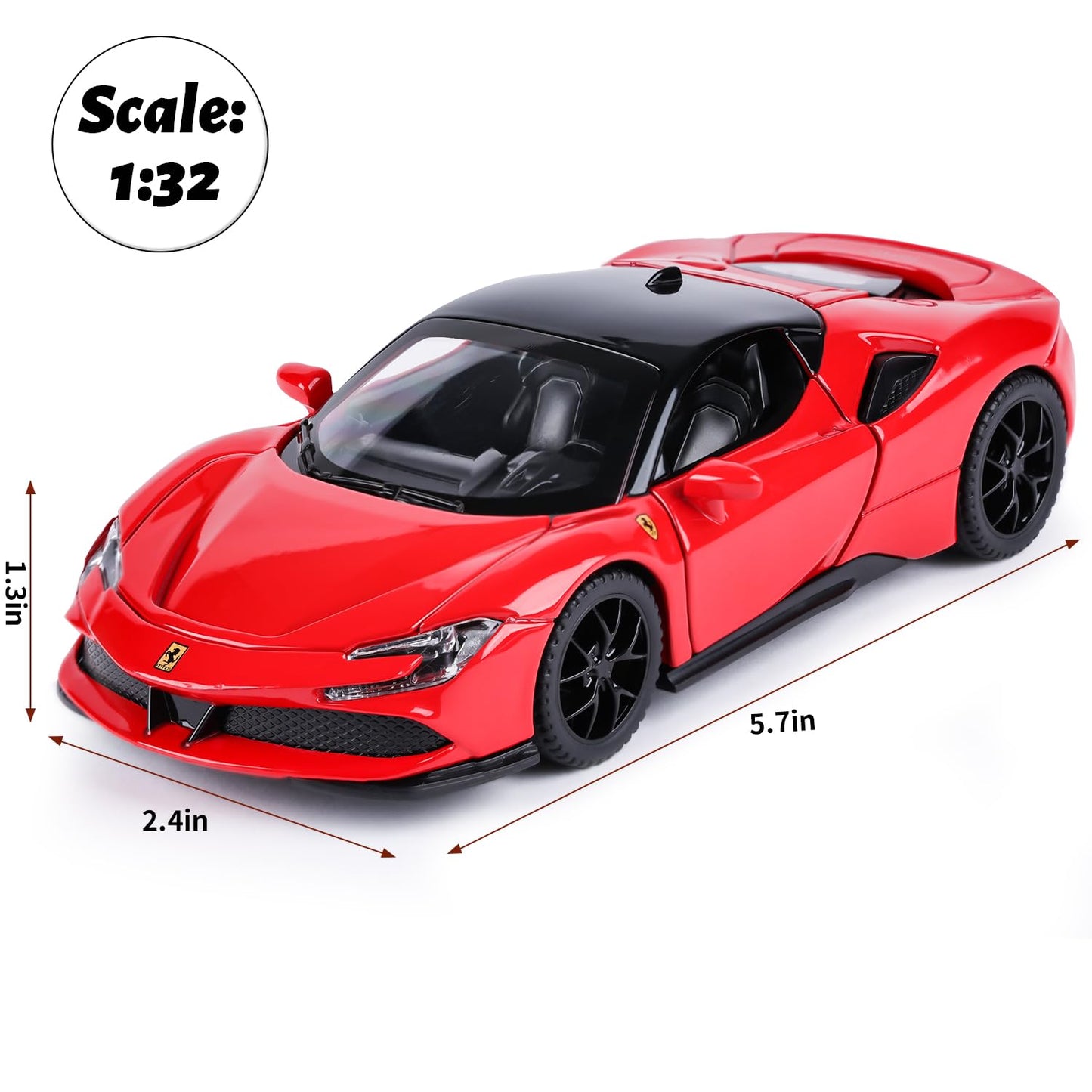 Toy Cars Ferrari Model for Kids 1:32 Diecast Metal Toy Cars,Pull Back Car with Light and Music Ferrari SF90 Toy Car Collectible