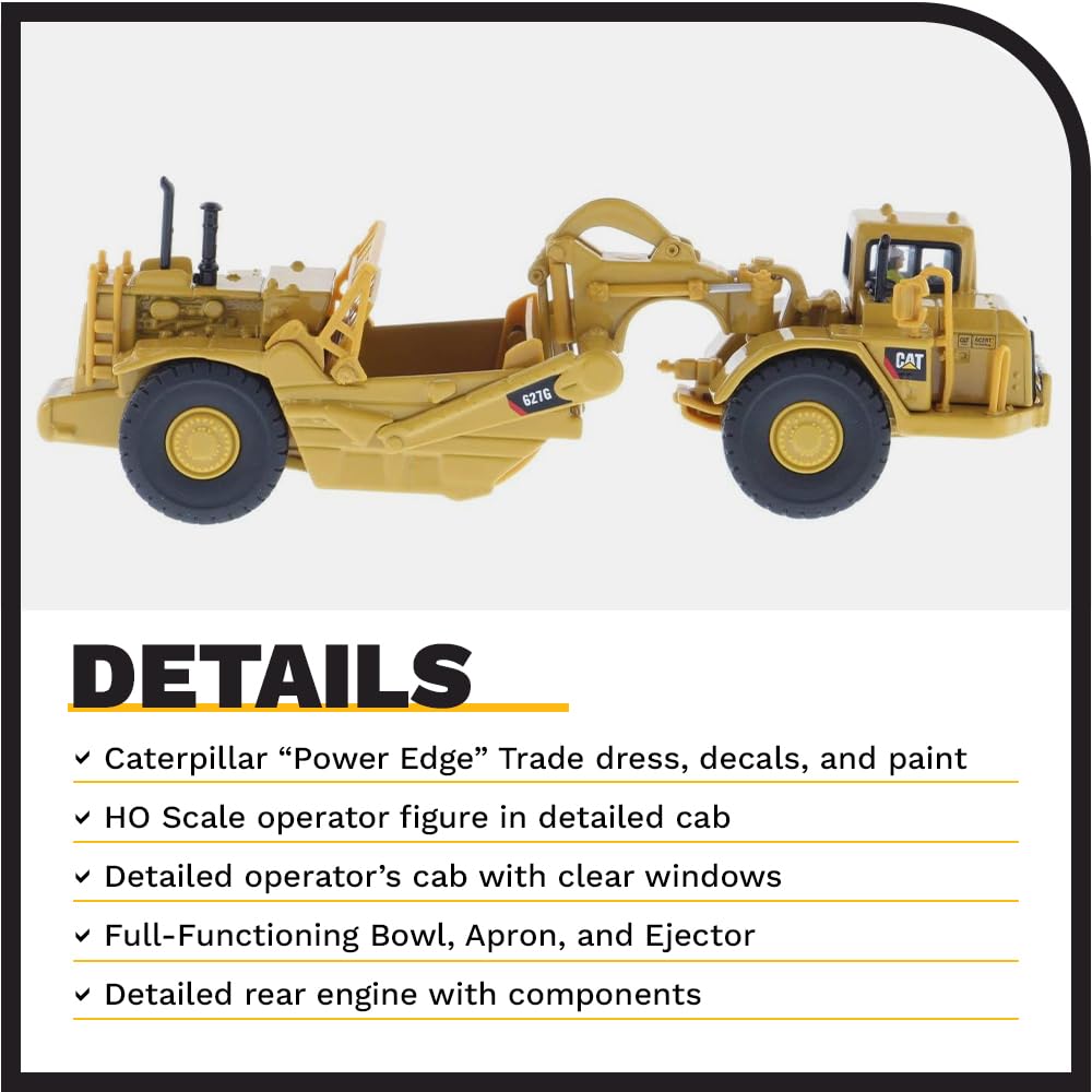 Diecast Masters 1:87 Caterpillar 627G Wheel Tractor-Scraper, Medium, Diecast, Yellow, HO Series Model 85134