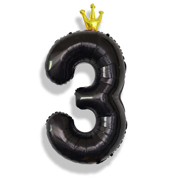 3Rd Birthday Number Balloons For Girls, 40 Inch Black Foil Number Balloons, Large Crown Number Balloons 0-9 Set For Boys 30Th Bi
