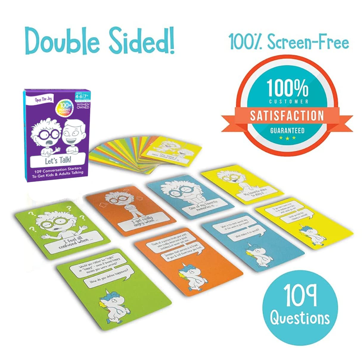 Open The Joy Let's Talk Conversation Starter Cards | 100+ Prompts for Kids | Ages 4+ | Paper, One Size