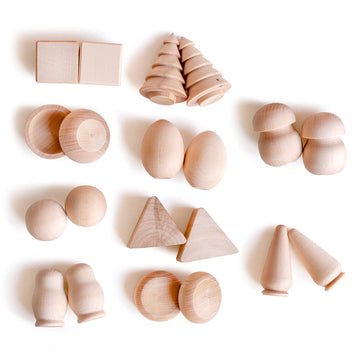 Ulanik Wonderful Bag Toddler Montessori Toys For 3 Year Old + Unfinished Wooden Figurines For Shape Sorting & Diy Painting Pyrography Decoupage Crafts — 20 Pcs