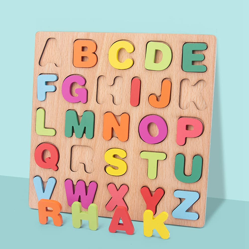 Wooden Toddler Puzzles 2 Packs Kids Educational Learning Toys Preschool Puzzles Letters Alphabet Number For 1 2 3 4 5 Year Old Boy Girl Toddler Children Gifts