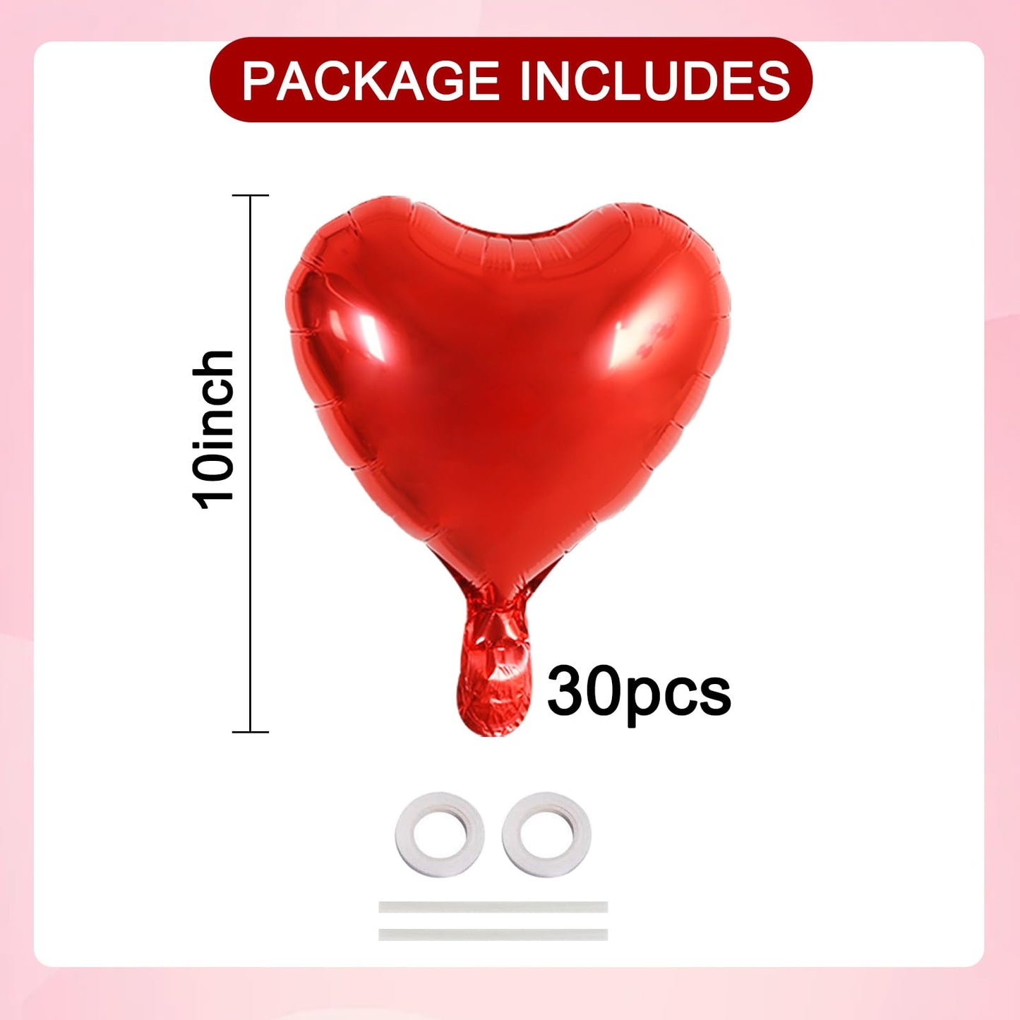 TONIFUL 30Pcs 10 Inch Red Heart Balloons Valentines Day Heart Shape Foil Mylar Balloons Decoration for Romantic Valentines Day