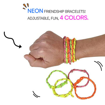 Neliblu Friendship Bracelets - Pack of 144 Neon Rope Bracelet, 7-Inch Adjustable in Orange, Yellow, Pink, and Green - Fun Access