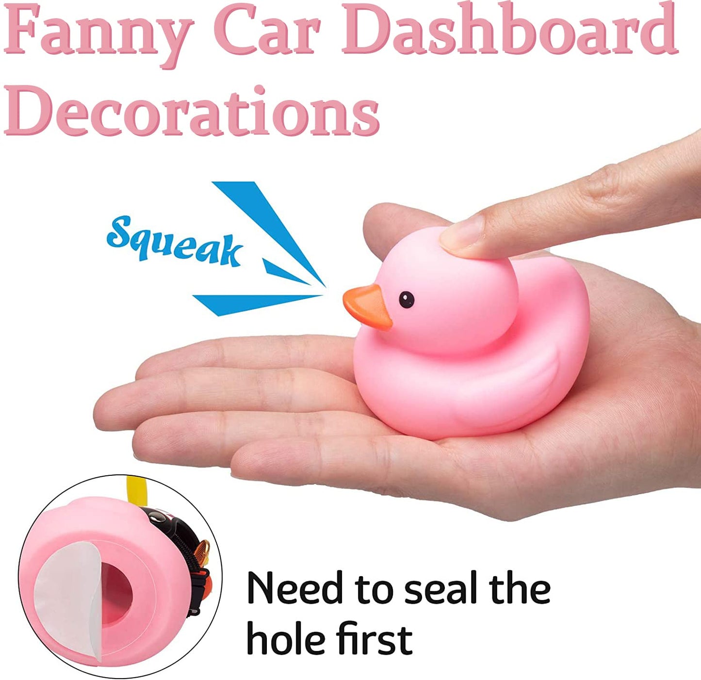 Wonuu Pink Duck Car Decorations - Rubber Duck Car Ornaments With Propeller Helmet Sunglasses & Gold Chain (Red Hat White Star)