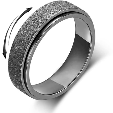Amorartsky Spinner Ring For Anxiety Relief Fidget: Anxiety Ring For Women Men, Titanium Stainless Steel Spinner Ring, 5 Colors, 6Mm, Size 10, Sandblasted Finished Fidget Ring-Black